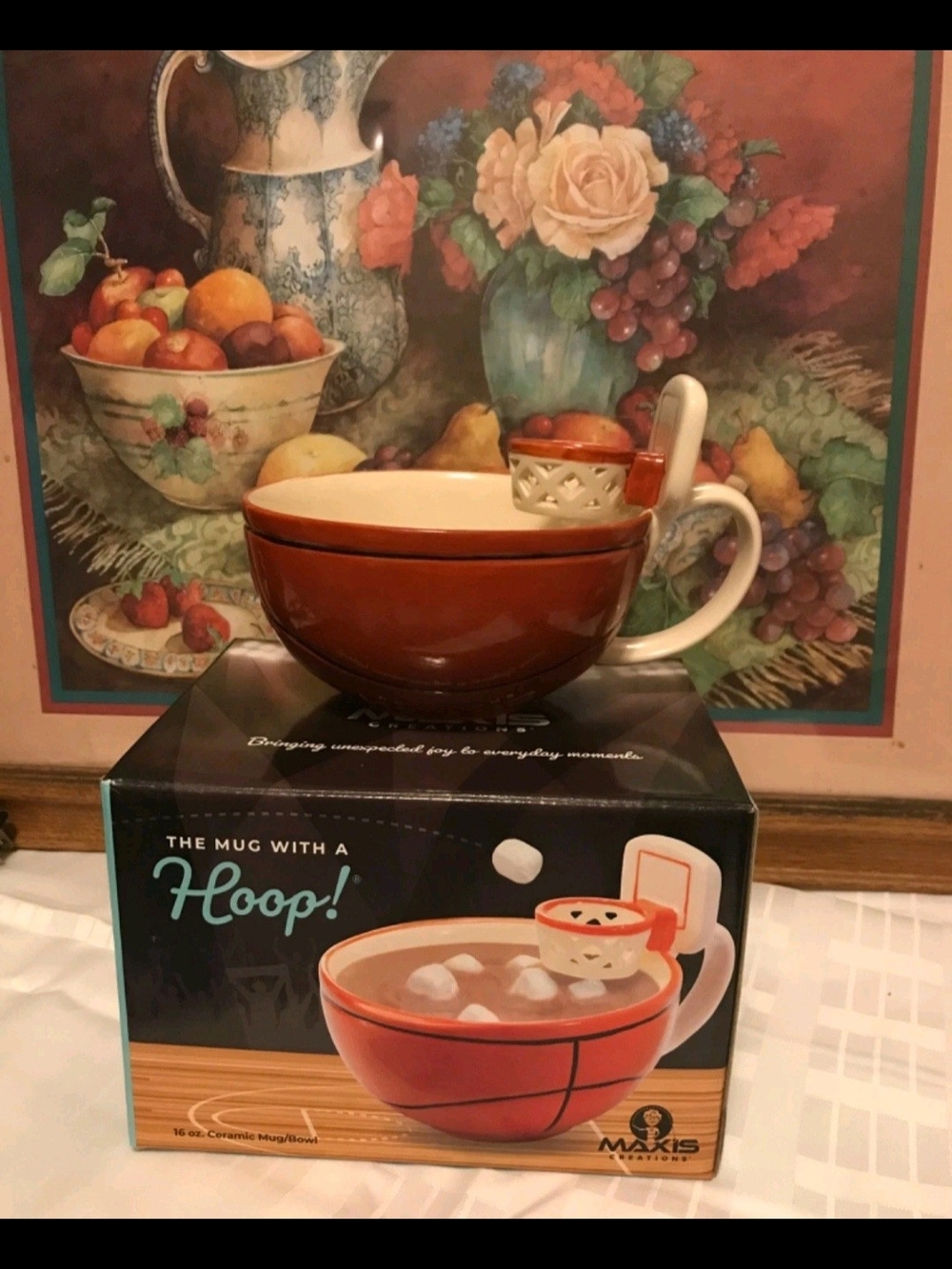 Basketball Hoop Ceramic Coffee Mug with Spoon - Orange
